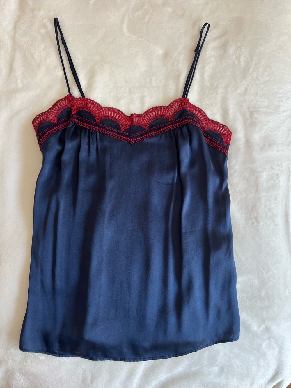 Sandro Paris lace-trim silk camisole top in navy blue